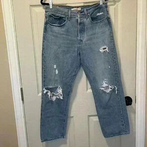 Levis Wedgie Straight Distressed Cropped Jeans Sz 30